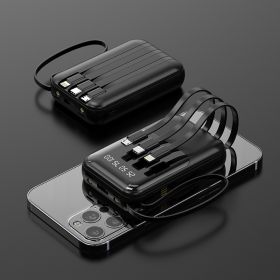 Mini Digital Display Sharing With Self-contained Line Large-capacity Power Bank (Option: Black-8000mAh)