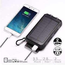 Solar Power Bank Outdoor Portable Compass Mobile (Option: Black-10000mA)