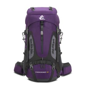 60L Mountaineering Package Outside Hiking Backpack Outdoor Camping Gift Rain Cover (Option: Dark Purple-60l)