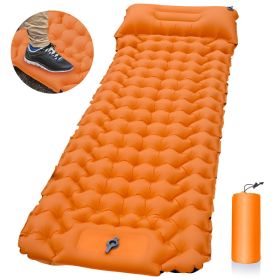 Outdoor Camping Sleeping Pad Inflatable Mattress With Pillows Ultralight Air Mat Built-in Inflator Pump For Travel Hiking (Color: Orange)