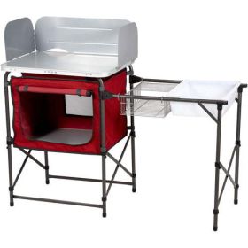 Deluxe Camping Kitchen with Storage, Silver and Red, 31 Height" x 13 width" x 8.25 length" (Color: Red)